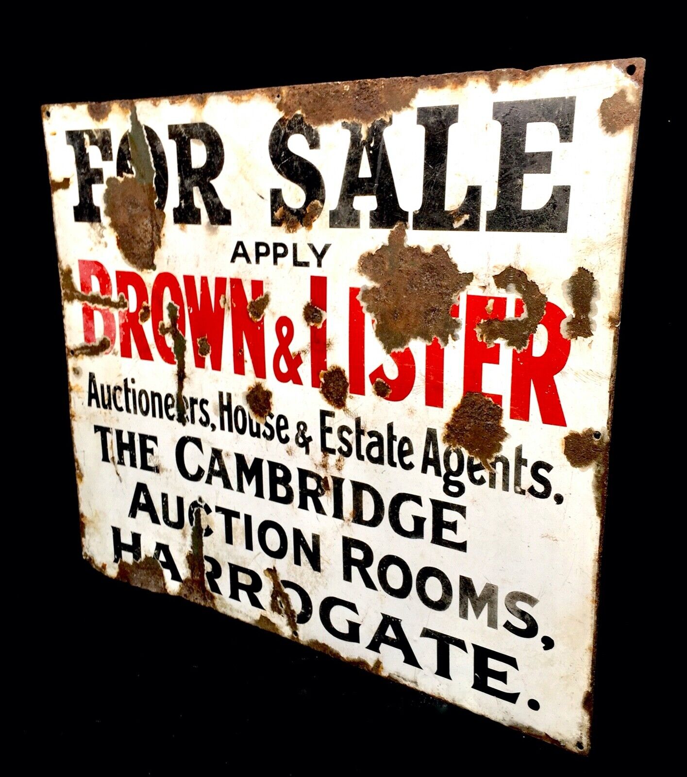 Antique Advertising - 1920's Enamel For Sale Sign by Brown & Lister Harrogate