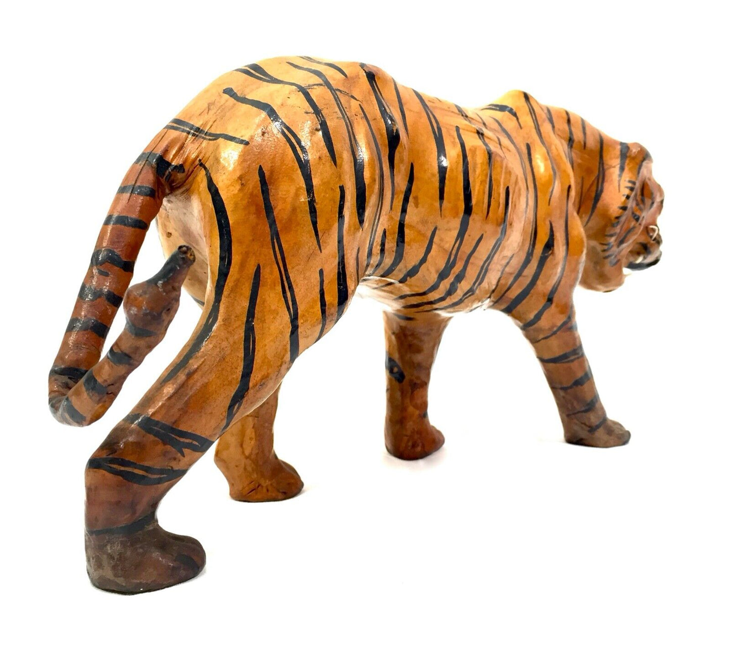 Vintage Mid 20th Century Tabletop Leather Tiger Model / Antique / 1950s