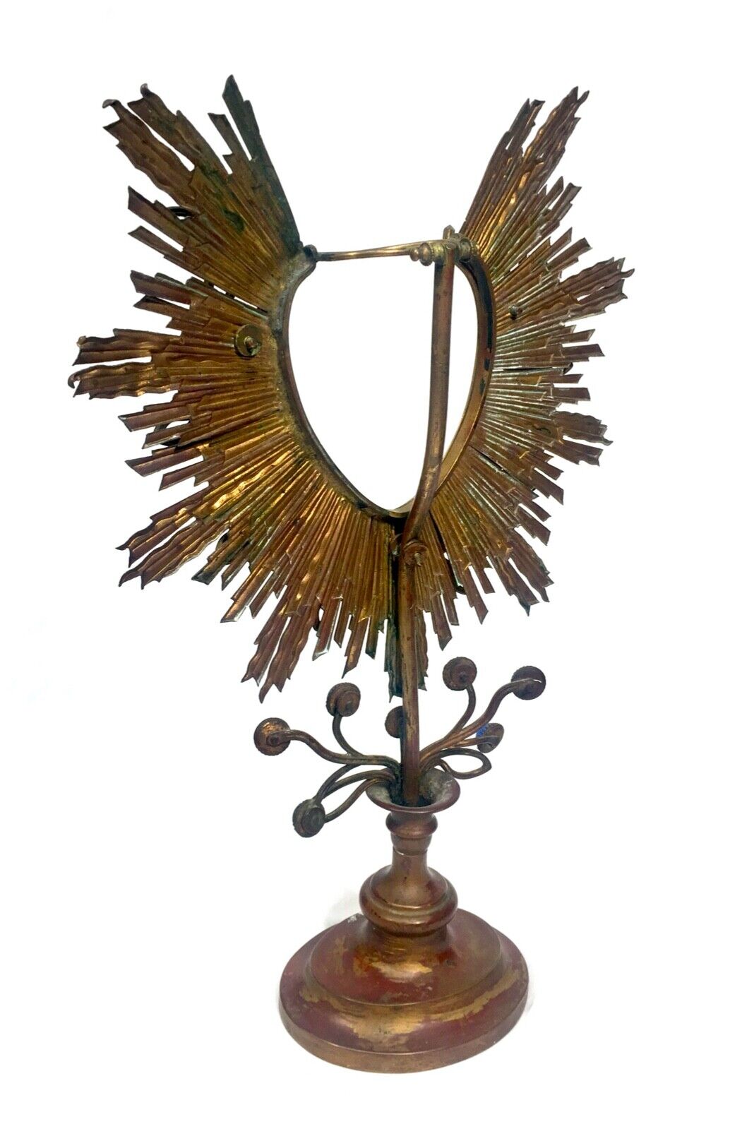 Antique 19th Century Church Monstrance / Ostensorium Vessel / Stand Gilded Brass