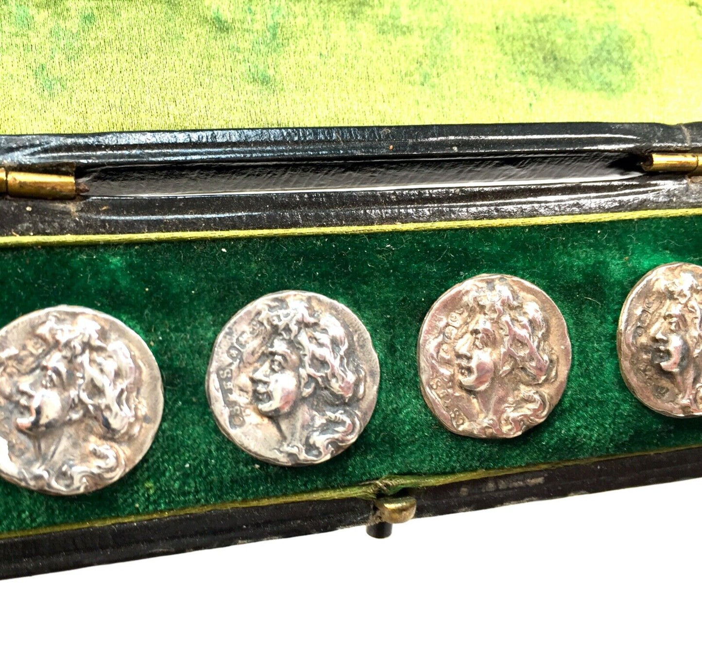 Antique Art Nouveau / Edwardian Sterling Silver Dress Button Set in Display Box