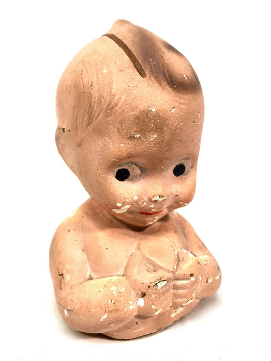 Antique Ceramic Money Box in the Form of A Child / Baby / Vintage Pottery