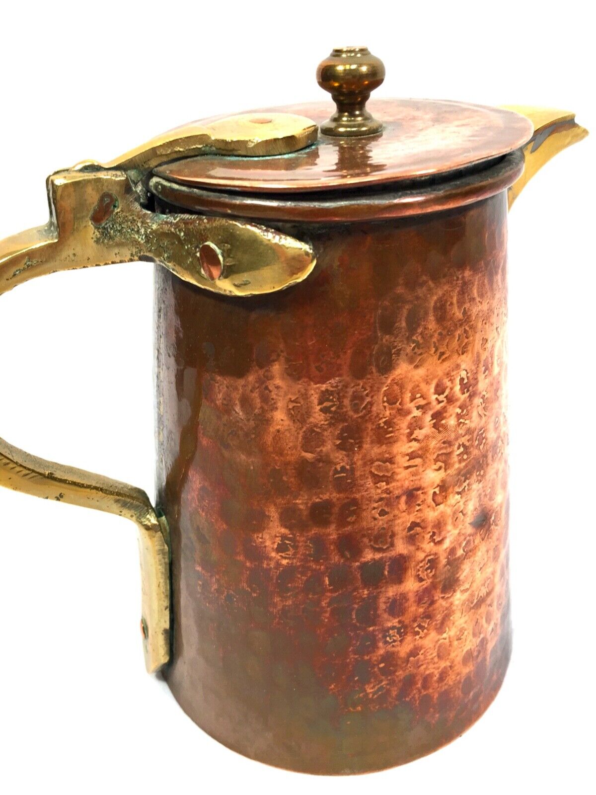 Antique Arts & Crafts Movement Hammered Copper & Brass Hot Water Tankard c.1900