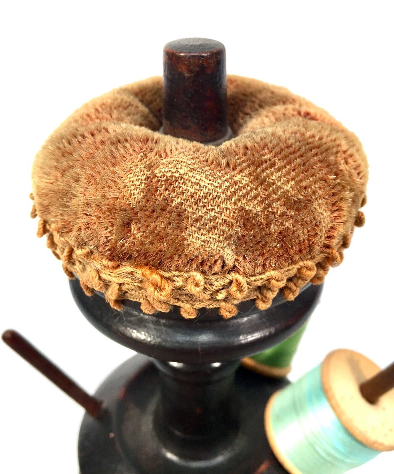 Victorian Wooden Sewing Stand - Cotton Spool Holder - Pin Cushion - Antique