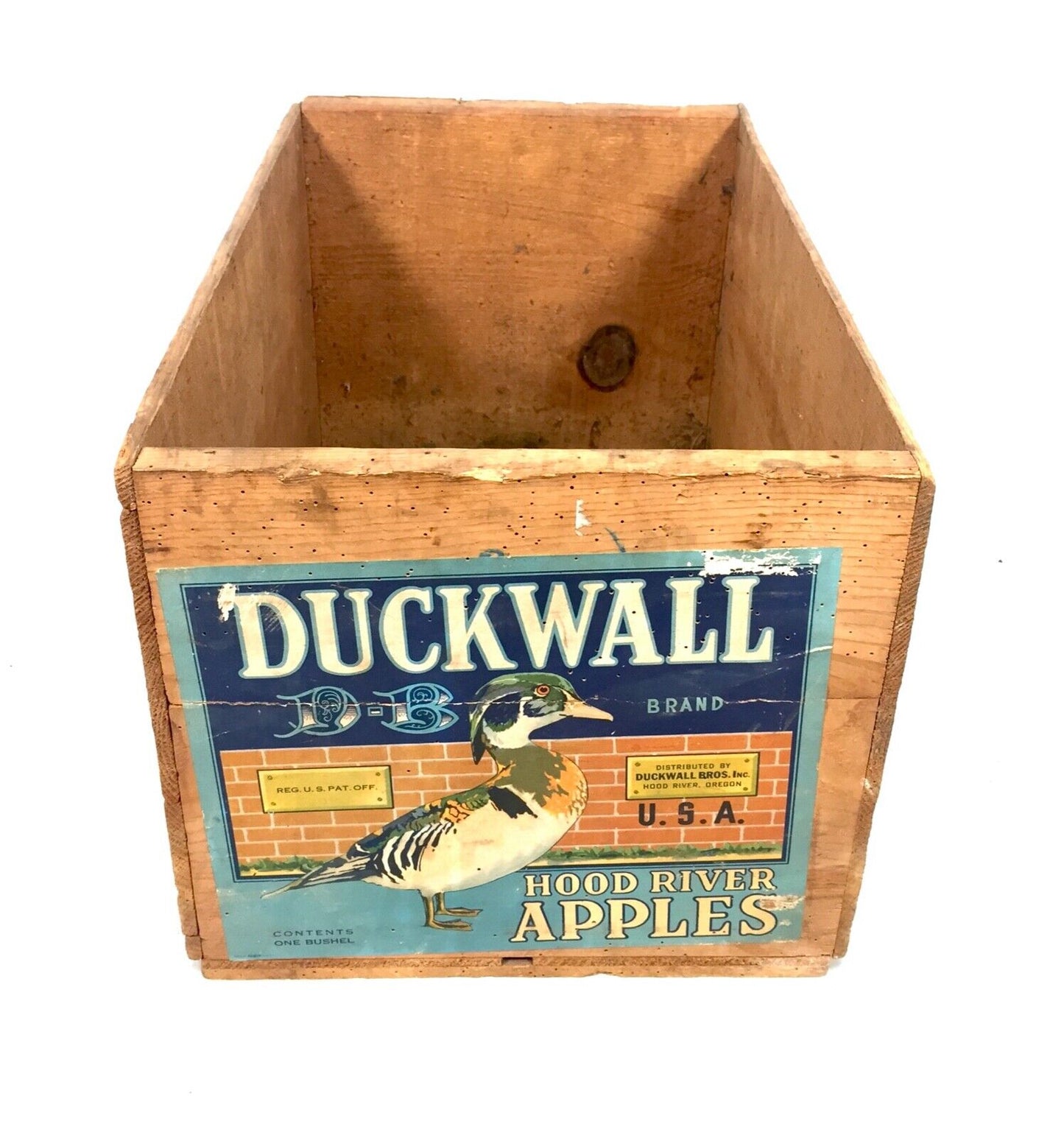 Antique Advertising - Duckwall Brothers Hood River Apples Wooden Fruit Crate Box