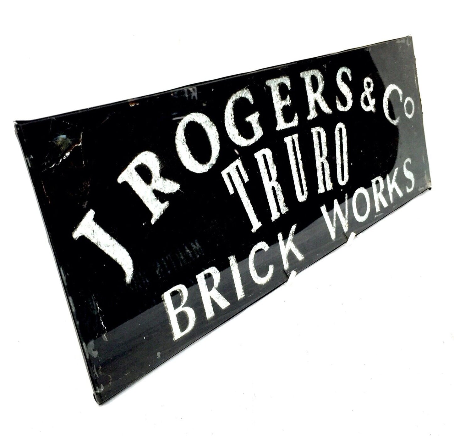 Vintage Glass Window Sign -  Salvaged - J Rogers & Co Brick Works Truro