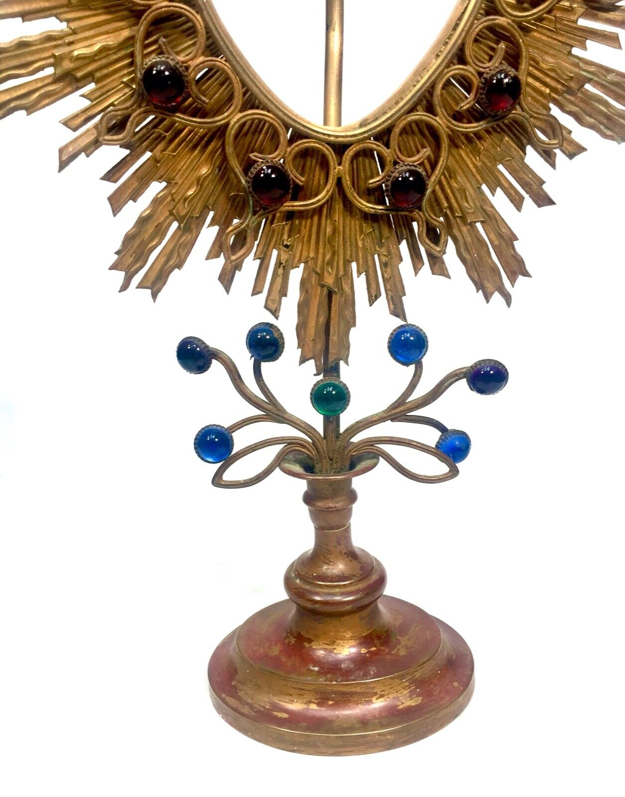 Antique 19th Century Church Monstrance / Ostensorium Vessel / Stand Gilded Brass