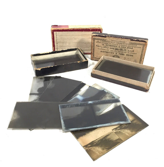 Antique Boxed Set of Stereo Viewer Stereoscope Views Glass Transparencies Cards