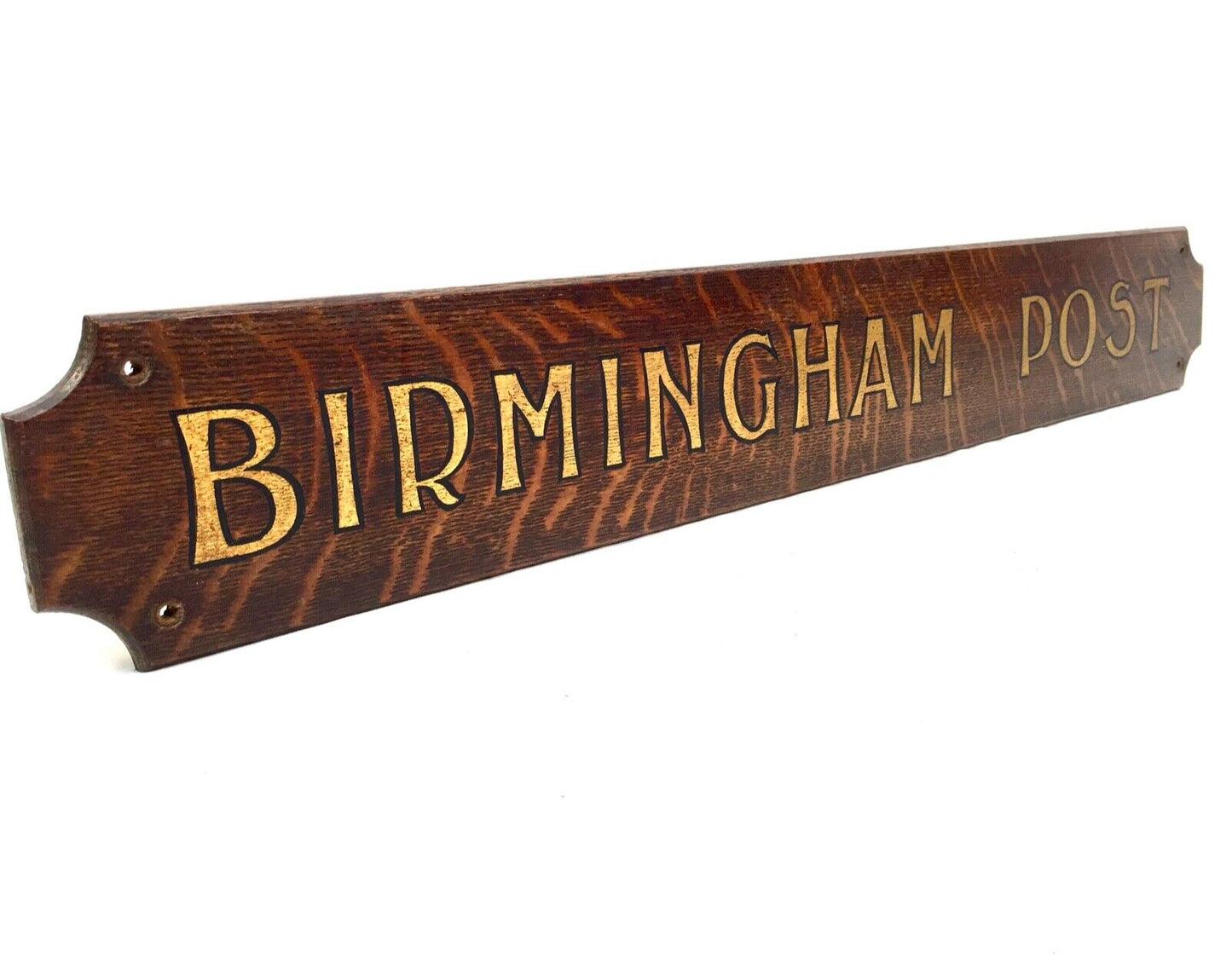 Antique Advertising - Art Deco Birmingham Post Sign on Oak Wooden Board / c1930