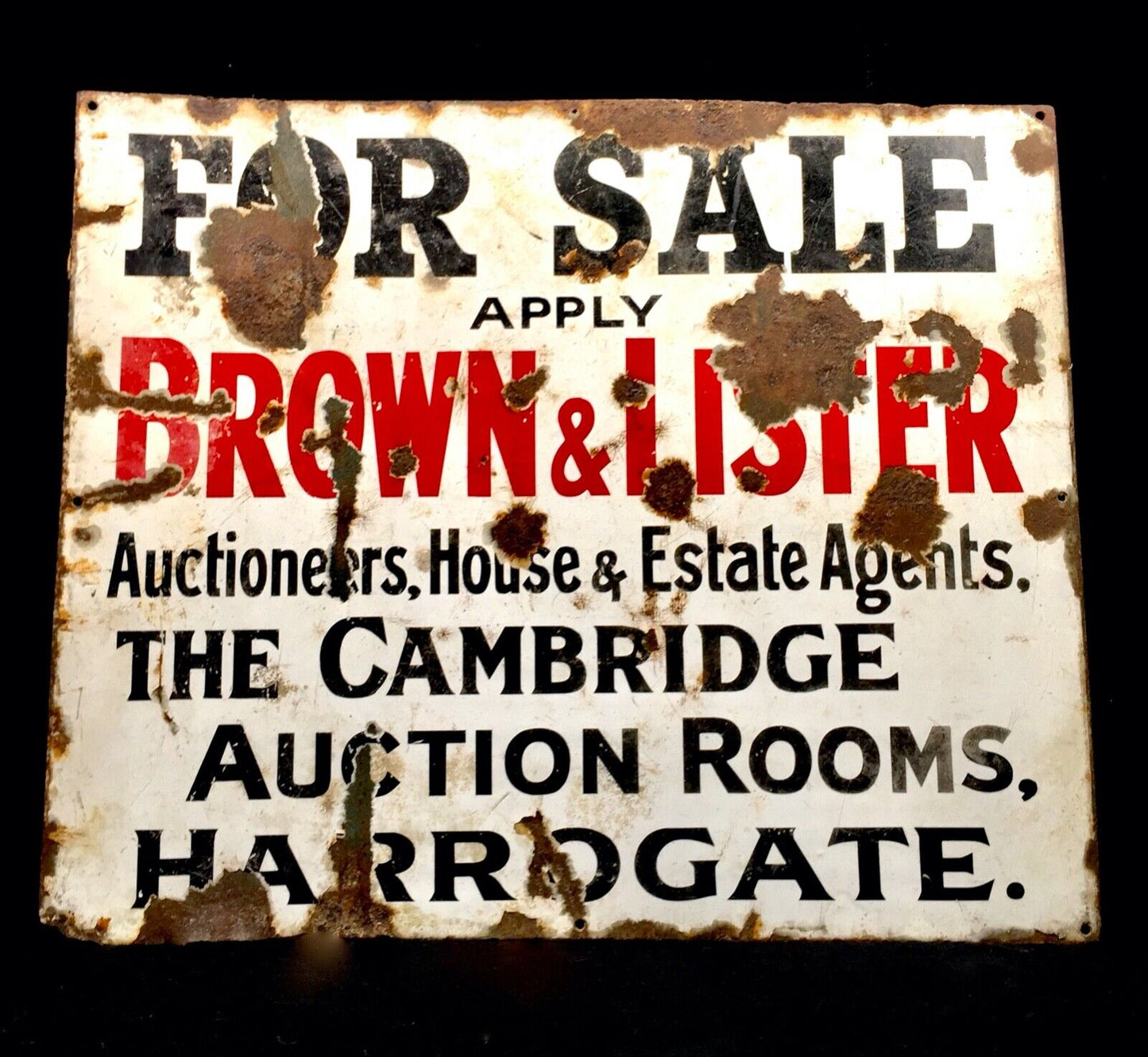 Antique Advertising - 1920's Enamel For Sale Sign by Brown & Lister Harrogate