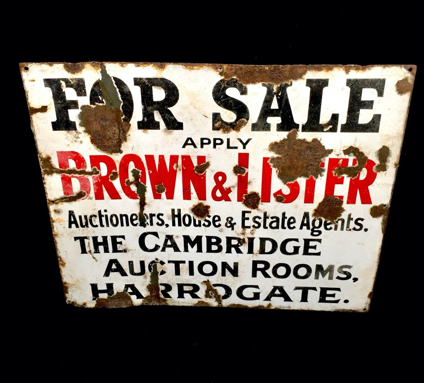 Antique Advertising - 1920's Enamel For Sale Sign by Brown & Lister Harrogate