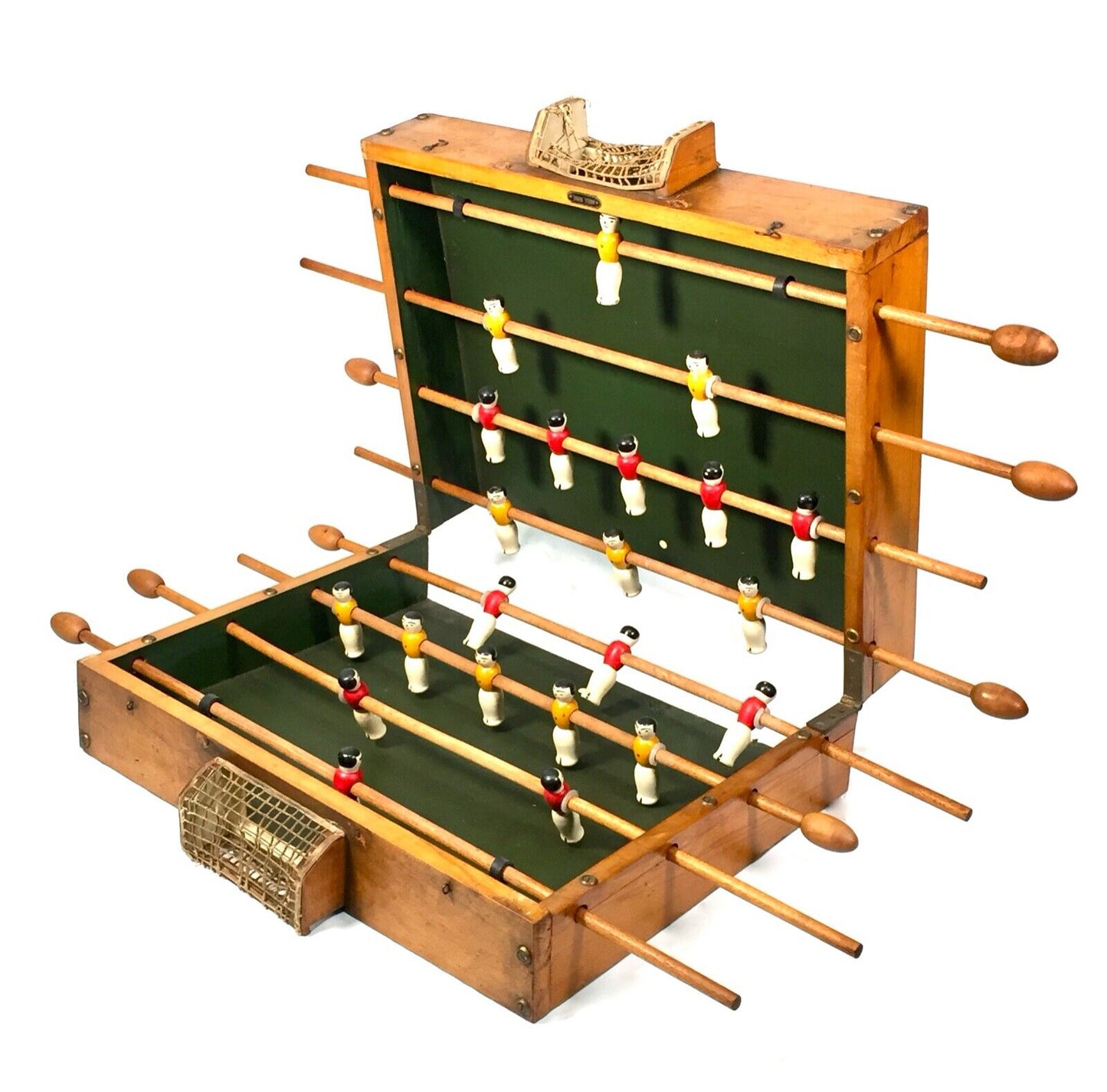 Antique French 1930s Folding Tabletop Football Foosball Game / Art Deco / Wooden