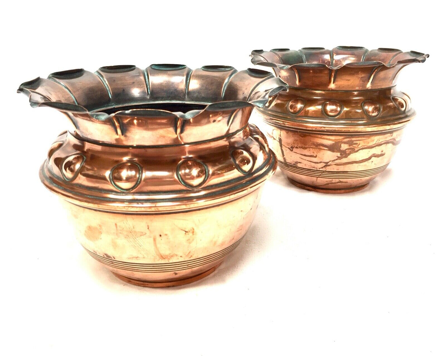 Antique Pair of Arts And Crafts Copper Planters / Plant Pots / Art Nouveau c1900