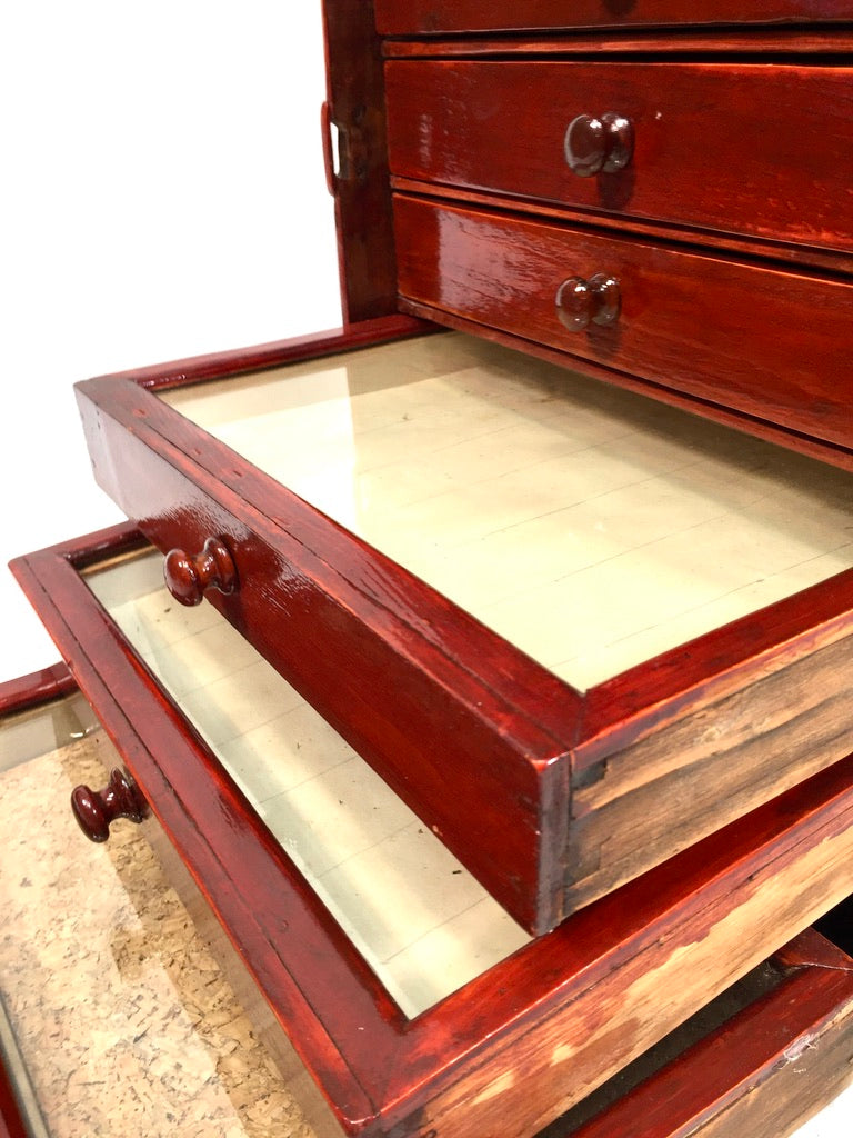 Antique Tabletop Stained Wooden Chest of Specimen Collectors Drawers c.1930