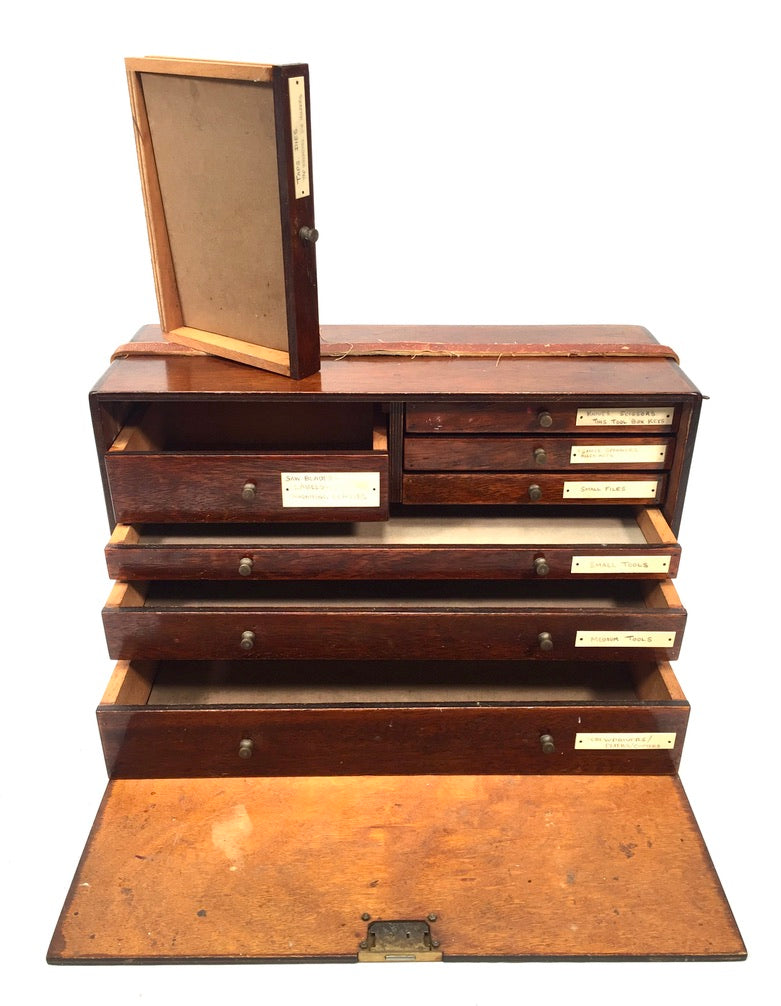 Antique Wooden Mid Century Engineers Toolbox / Collectors Cabinet / Storage Box