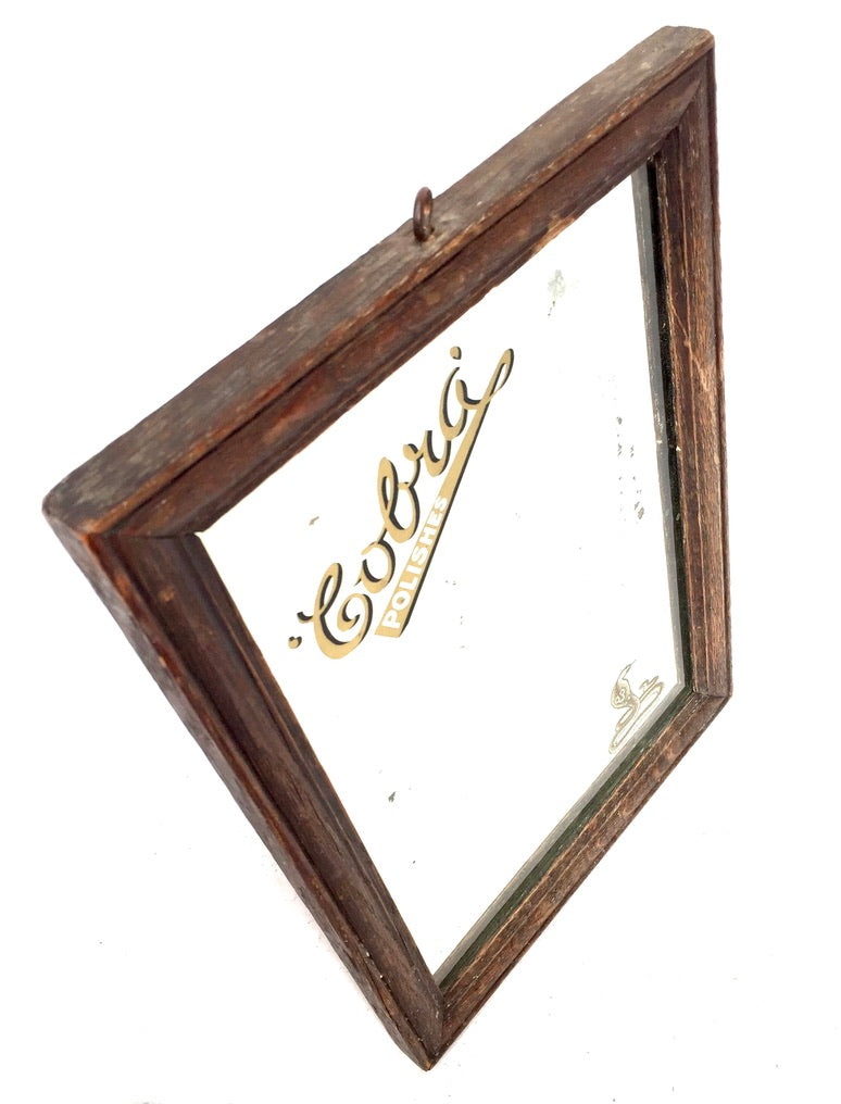 Antique Advertising - Cobra Polishes Pictorial Framed Mirror Sign Tabletop 1930s