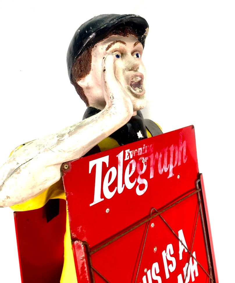 Life-Size Antique Advertising Display – 1970s Evening Telegraph Paper Boy