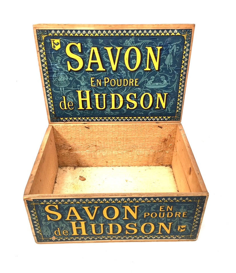 Antique Advertising - Hudson Soap Wooden Pine Shop Counter Display Box Crate