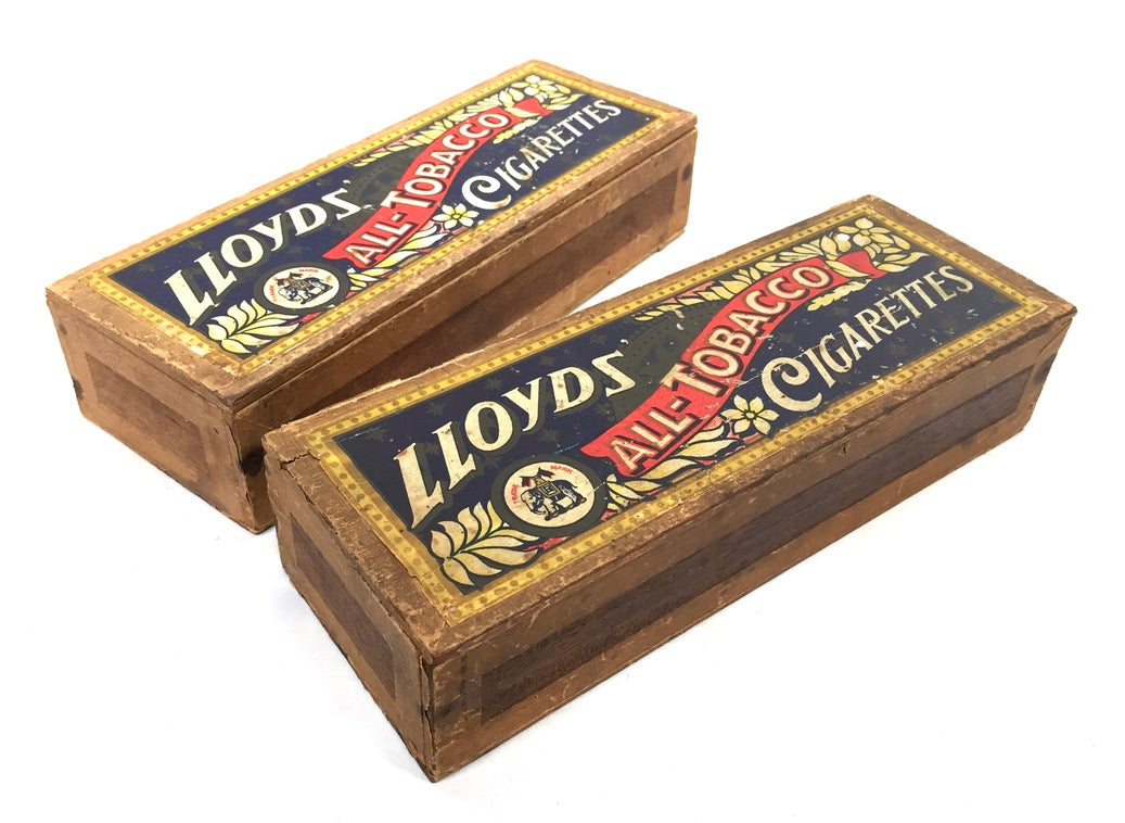 Antique Advertising Pair of Lloyds Tobacco Cigarettes Wooden Shop Display Boxes