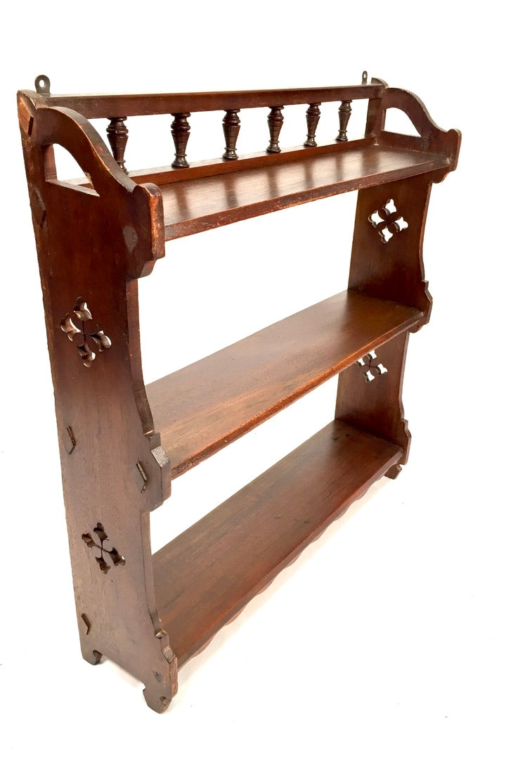 Antique Wooden Hand Carved Art Nouveau Wall Hanging Display Shelf c1900