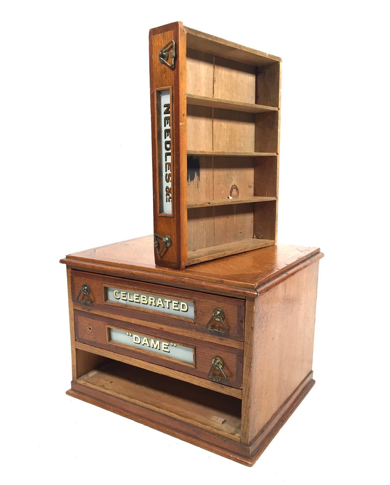 Antique Haberdashery Tabletop Shop Display Needle Box / Display Cabinet Drawers