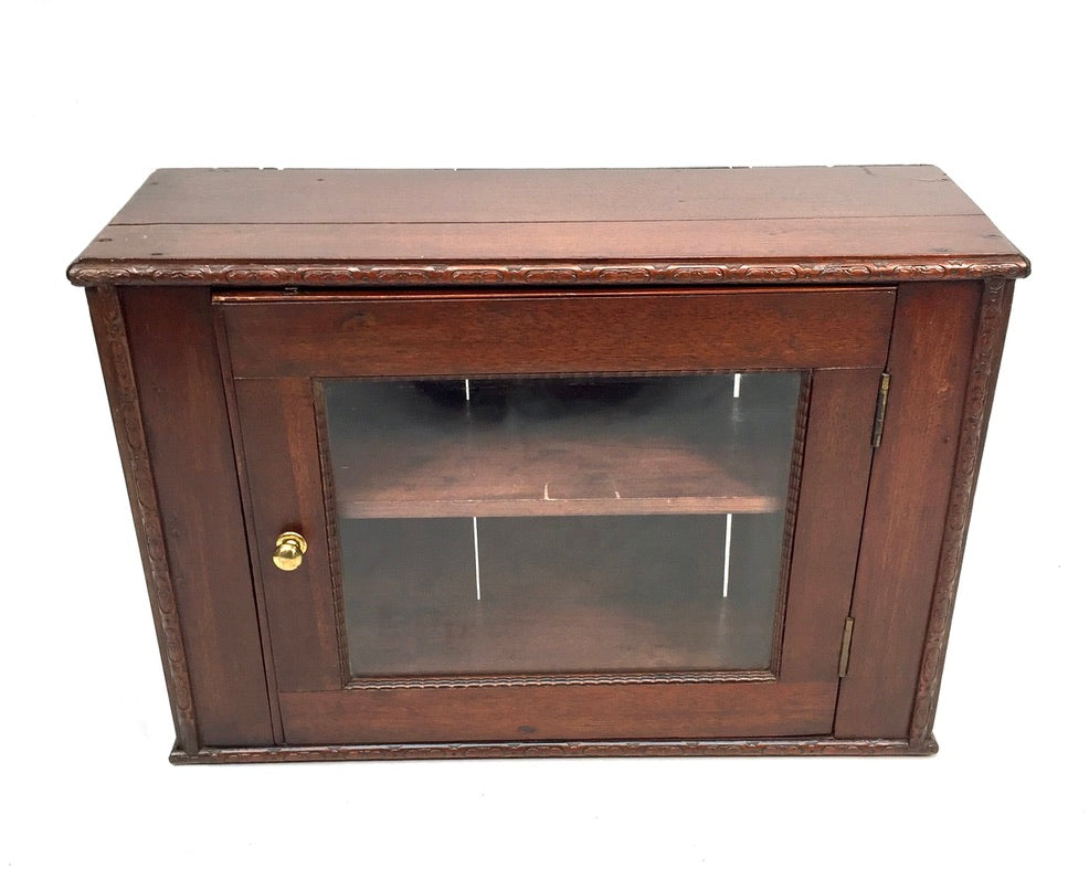 Antique Wooden & Glass Fronted Tabletop Cupboard / Wall Storage Box Cabinet