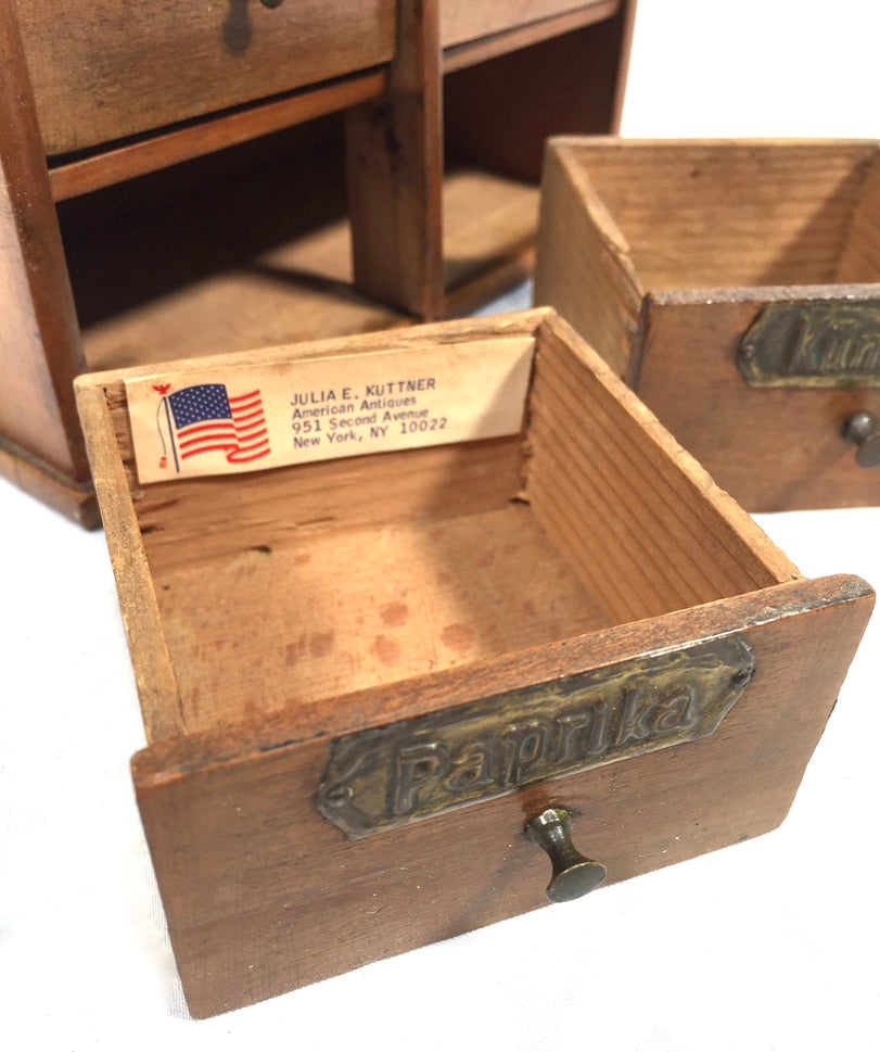 Antique Wooden Tabletop / Wall Hanging German Spice Box Drawers Storage Rack