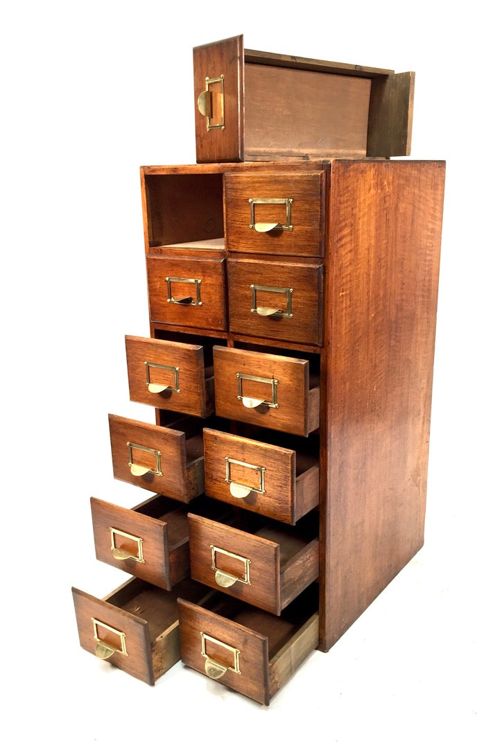 Antique 20th Century Large Wooden Index Card Drawer Unit Storage Cabinet c.1930