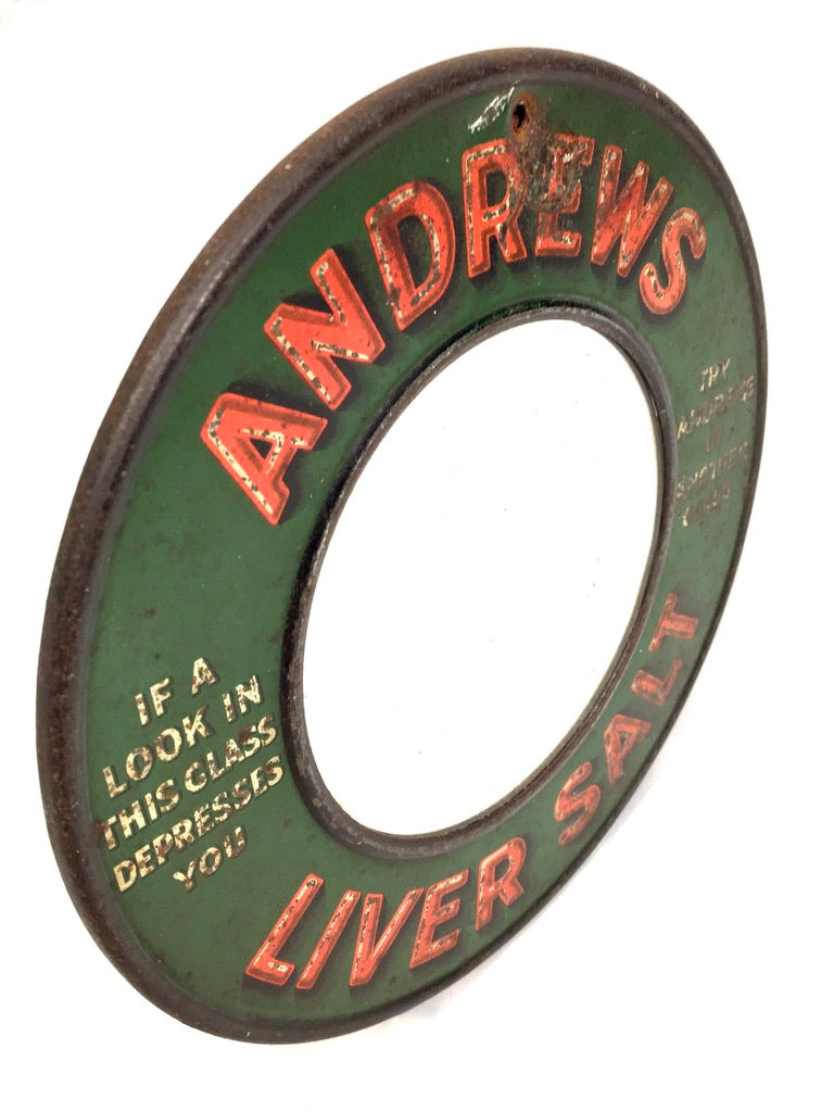 Antique Advertising -  Rare Andrews Liver Salt Tin Metal Mirror Sign c.1920