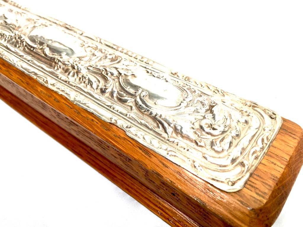 Antique Wooden Oak & Silver Hand Fan Storage Box Trinket Hallmarked Chester 1909