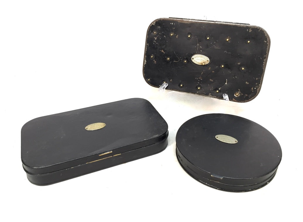 Antique Metal Fly Fishing Tackle Storage Box Set by Hardy Bros Mid 20th Century