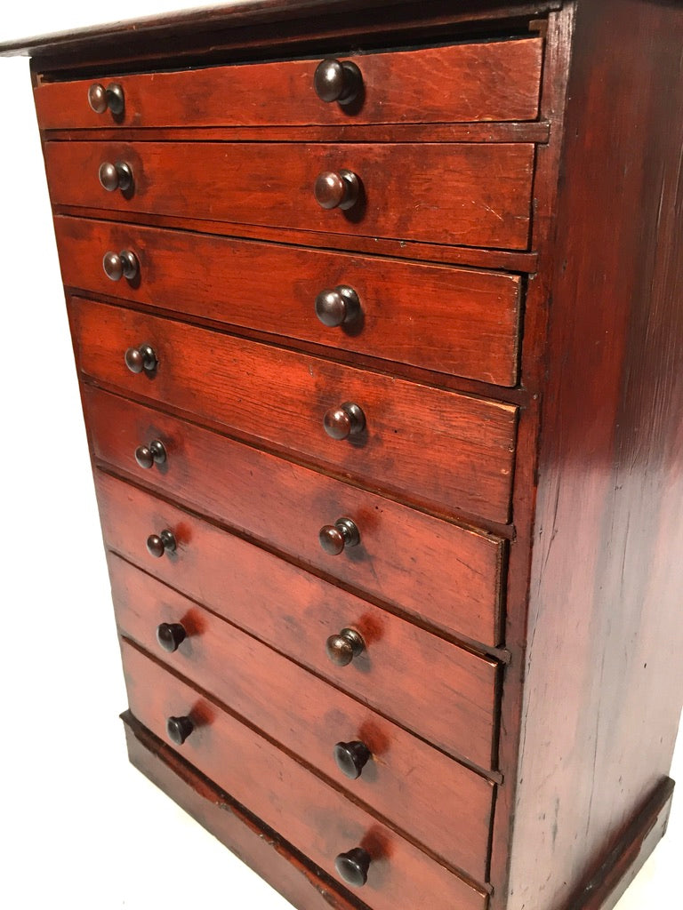 Antique Wooden Large Tabletop Collectors Cabinet Specimen Chest of Drawers c1900