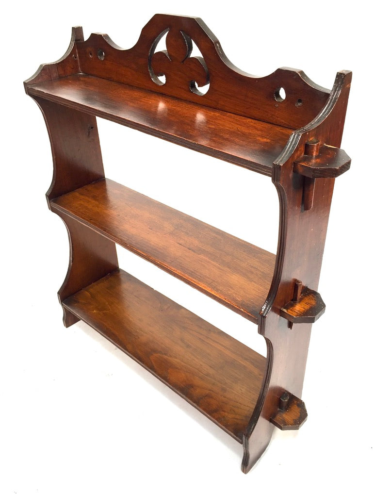 Antique Wooden Hand Carved Arts & Crafts Wall Hanging Peg Display Shelf & c1930s