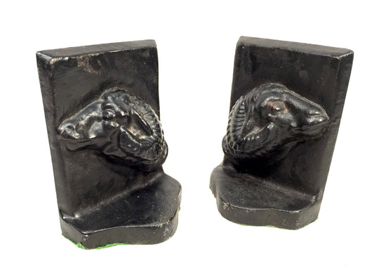 Antique Metal Heavy Cast Iron Ram Bookends / Book Ends / Vintage