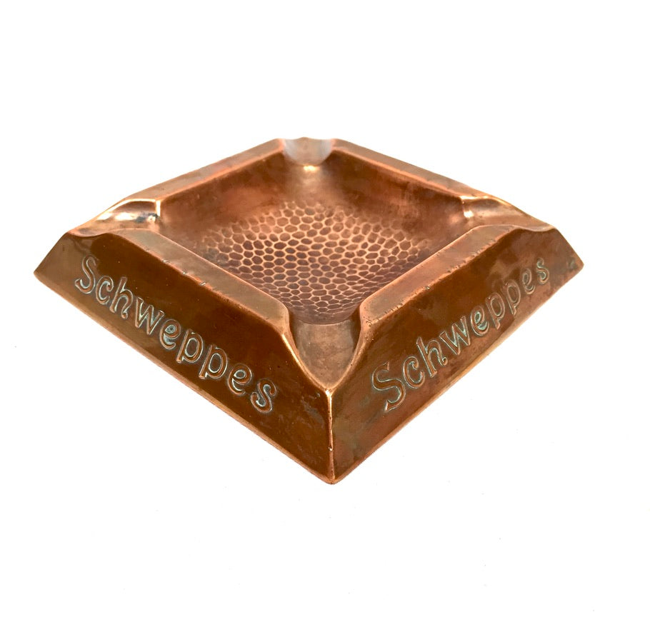 Antique Advertising - Copper Promotional Schweppes Pub Ashtray / Vintage