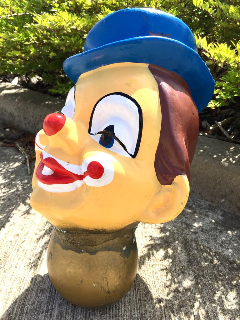 Vintage 20th Century Hand Painted Whimsical Clown Head / Large Circus Sculpture