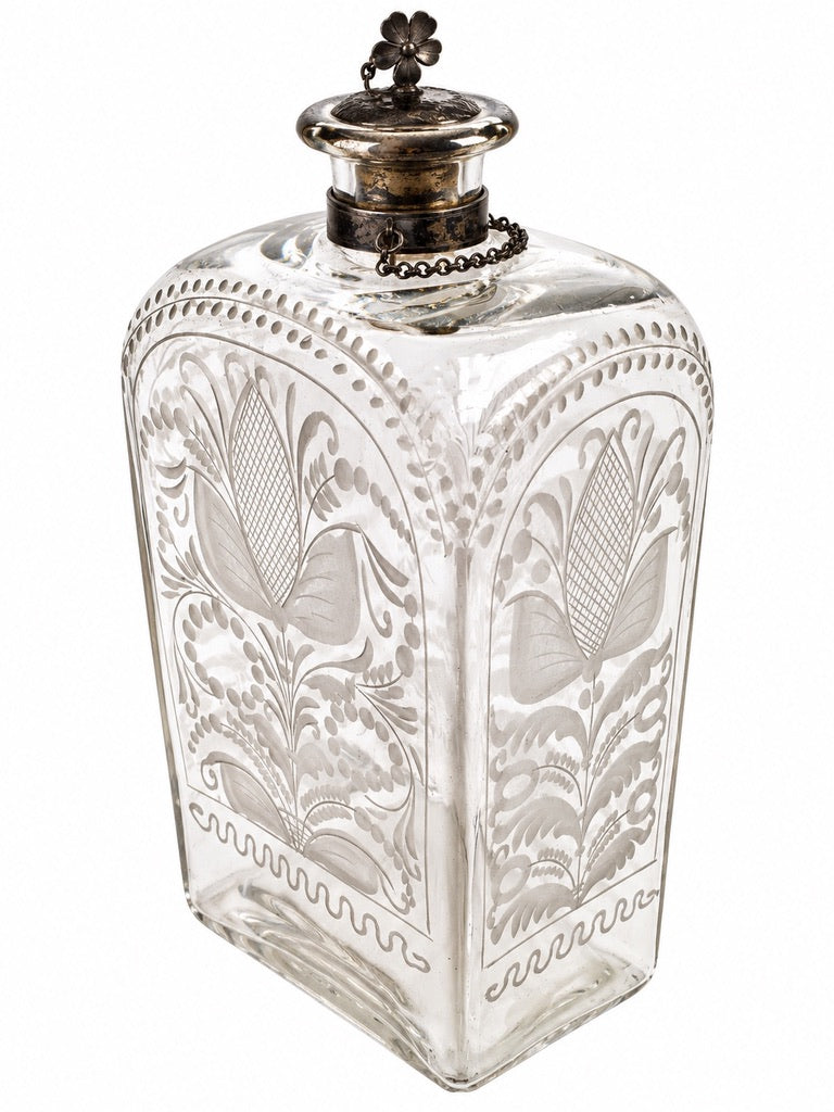 Antique Late 18th Century Etched Glass Decanter Bottle Floral Design c.1790