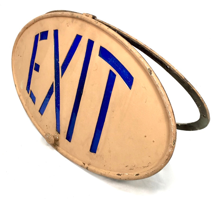 Antique Art Deco Reclaimed / Salvaged Building / Door Exit Sign / Blue c.1930