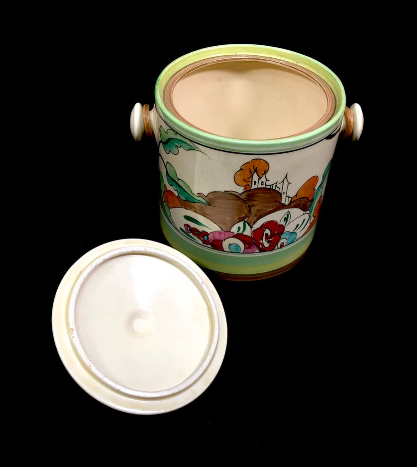 Clarice Cliff Alton Green Hereford Biscuit Barrel Shape Art Deco Pottery Antique