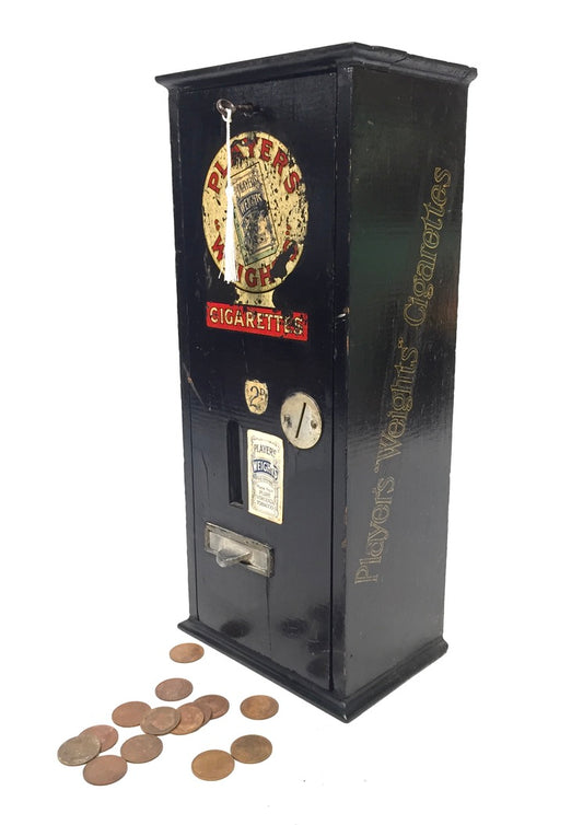 Antique Advertising - Wooden Players Coin Operated Cigarette Vending Machine
