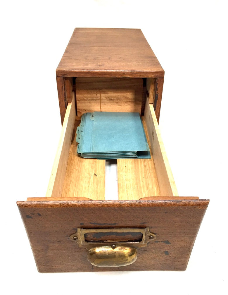 Antique Wooden Desktop Oak Stationery Index Filing Card Drawer / Cabinet / Box