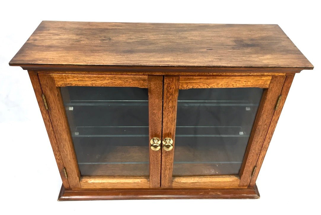 Antique Wooden & Glass Fronted Tabletop Display Cabinet / Storage Box Cupboard