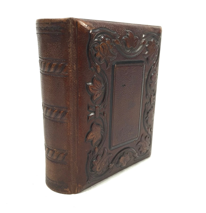 Antique 19th Century Victorian Brown Leather Bound Photo Album Book c.1890