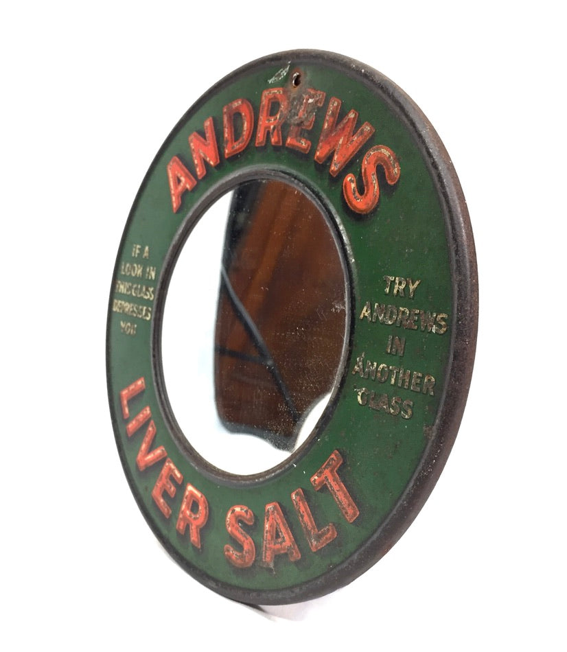Antique Advertising -  Rare Andrews Liver Salt Tin Metal Mirror Sign c.1920