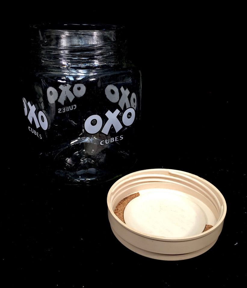 Antique Advertising - 1950s OXO Cubes Glass Shop Jar / Kitchenalia Storage Pot