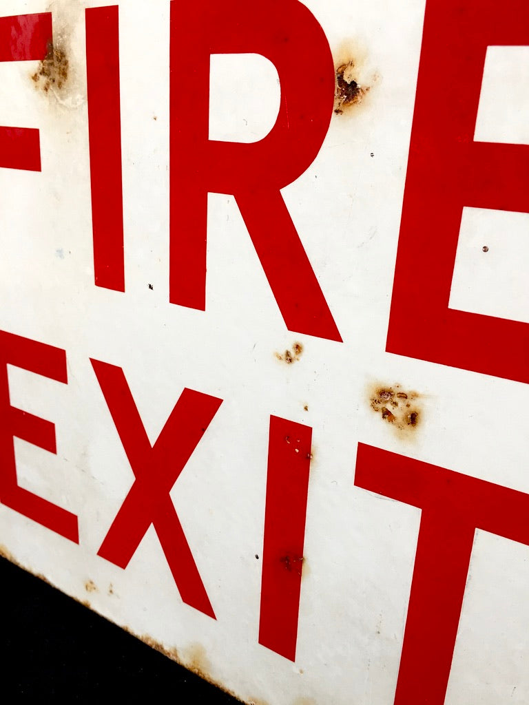 Antique Advertising - Factory / Industrial Used Enamel Fire Exit Sign Salvaged