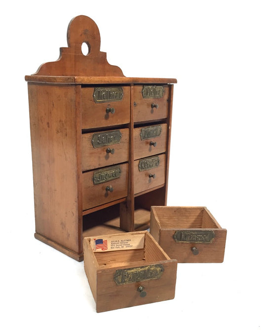 Antique Wooden Tabletop / Wall Hanging German Spice Box Drawers Storage Rack