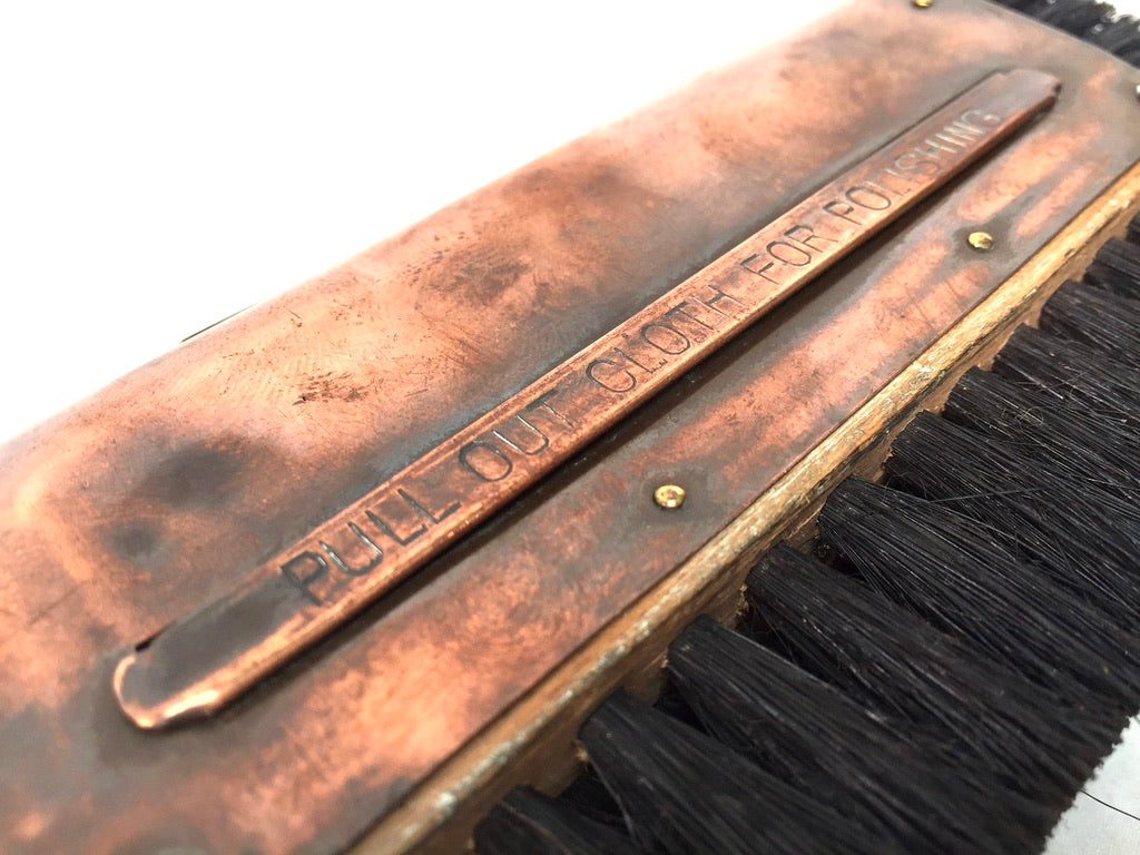 Antique Advertising - Copper The Truine Brush Brighton Shoe Shine Brush & Cloth