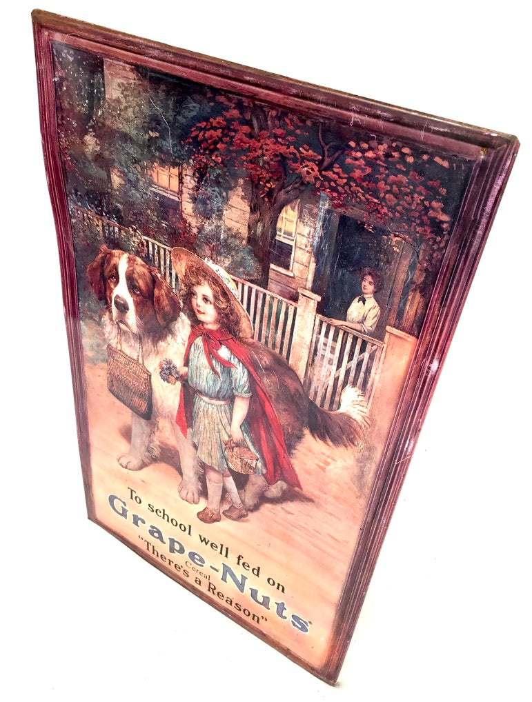 Antique Advertising - Large Tin Showcard Sign for Grape-Nuts Cereal 20th Century