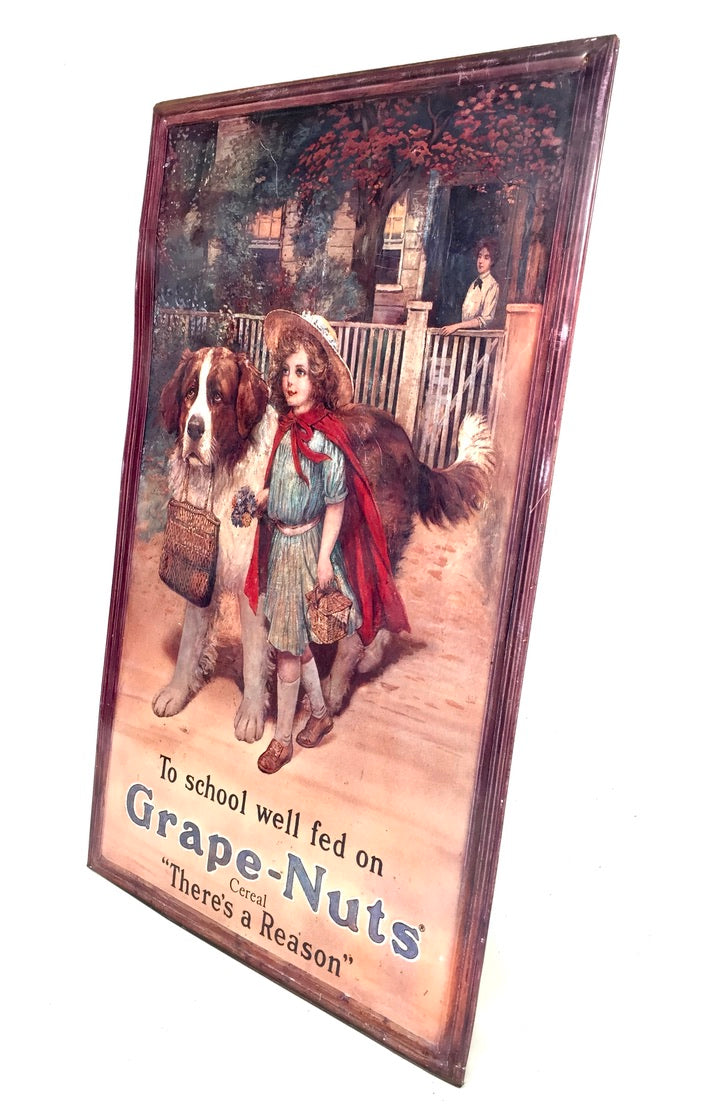Antique Advertising - Large Tin Showcard Sign for Grape-Nuts Cereal 20th Century