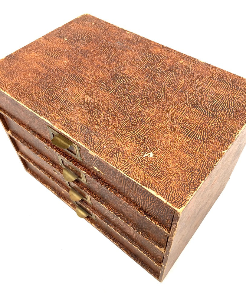 Vintage Tabletop Desk Stationery Paper Filing Cabinet Chest of Drawers Box c1950